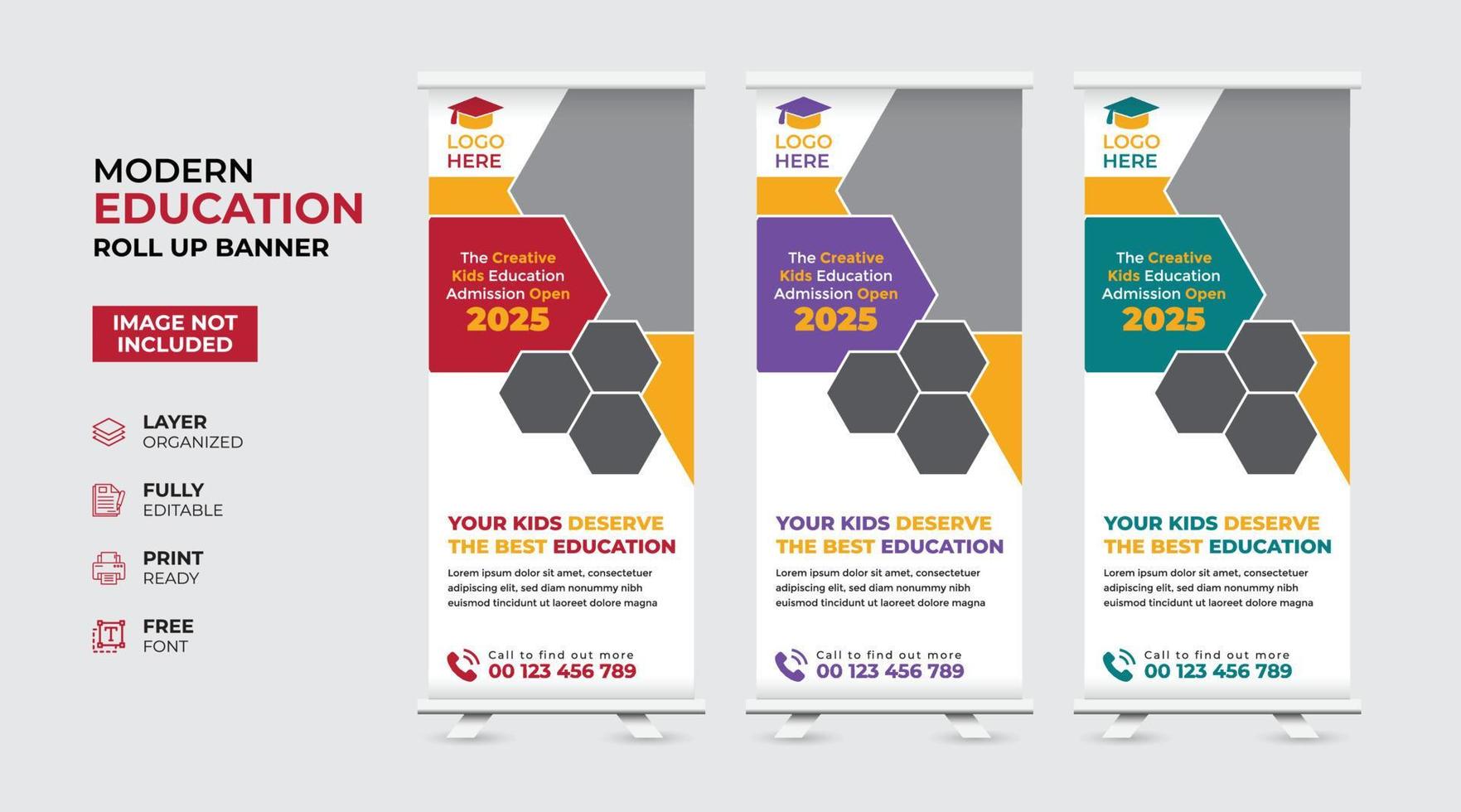 Creative and modern education admission Rollup Banner vector