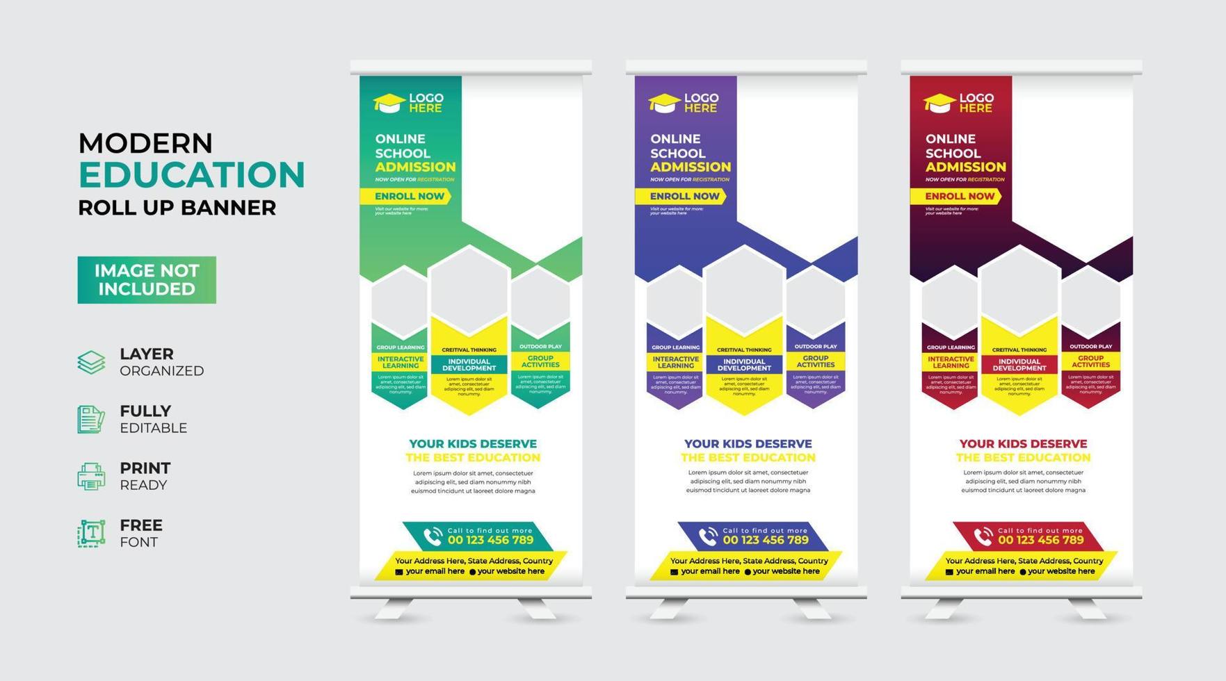 Creative and modern education admission Rollup Banner vector