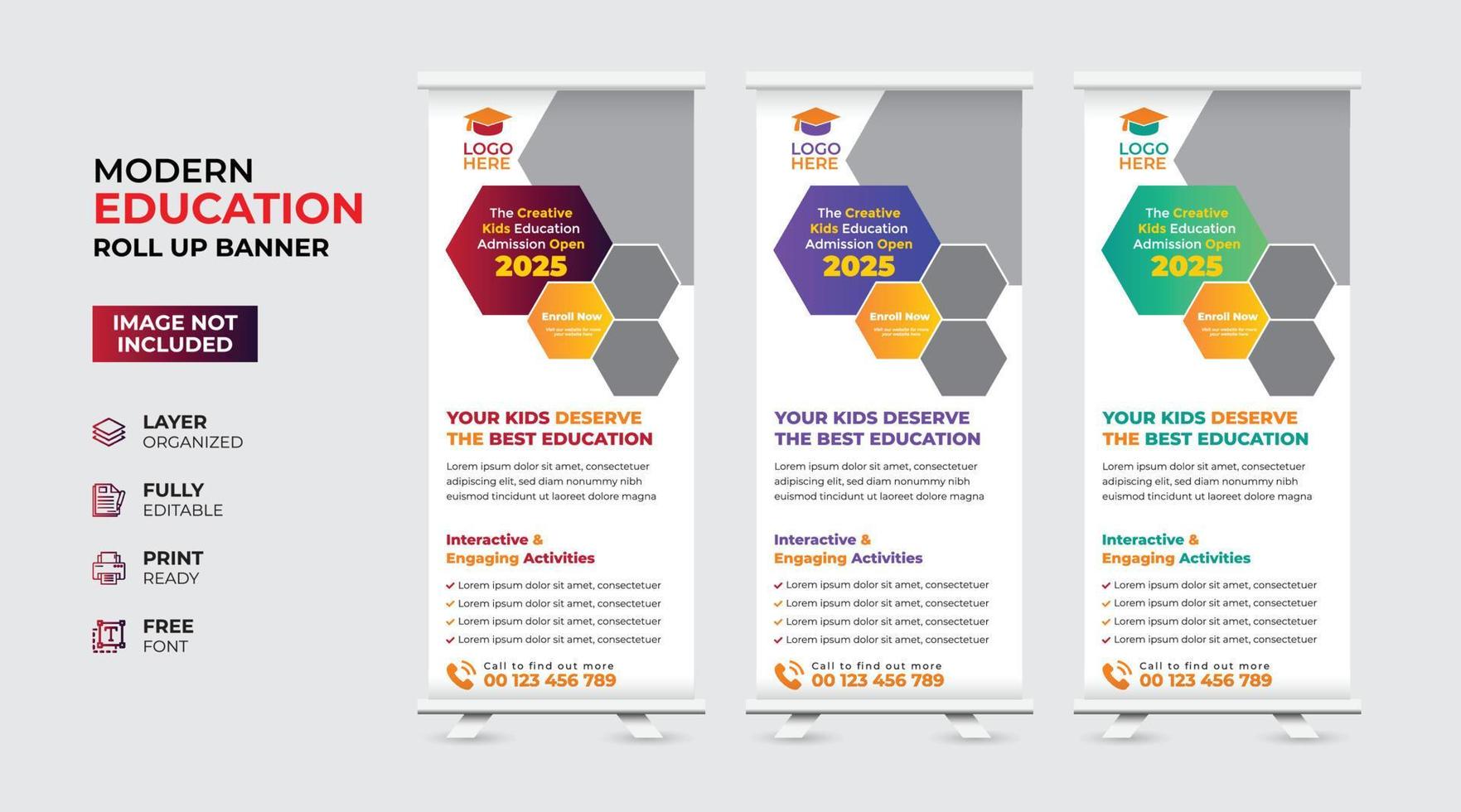Creative and modern education admission Rollup Banner vector