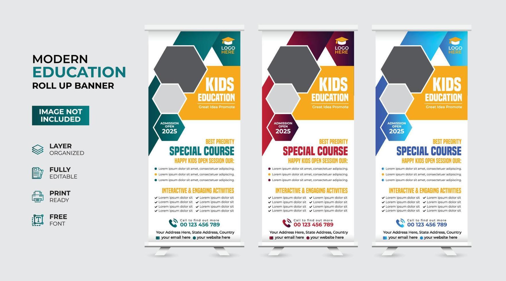 Creative and modern education admission Rollup Banner vector
