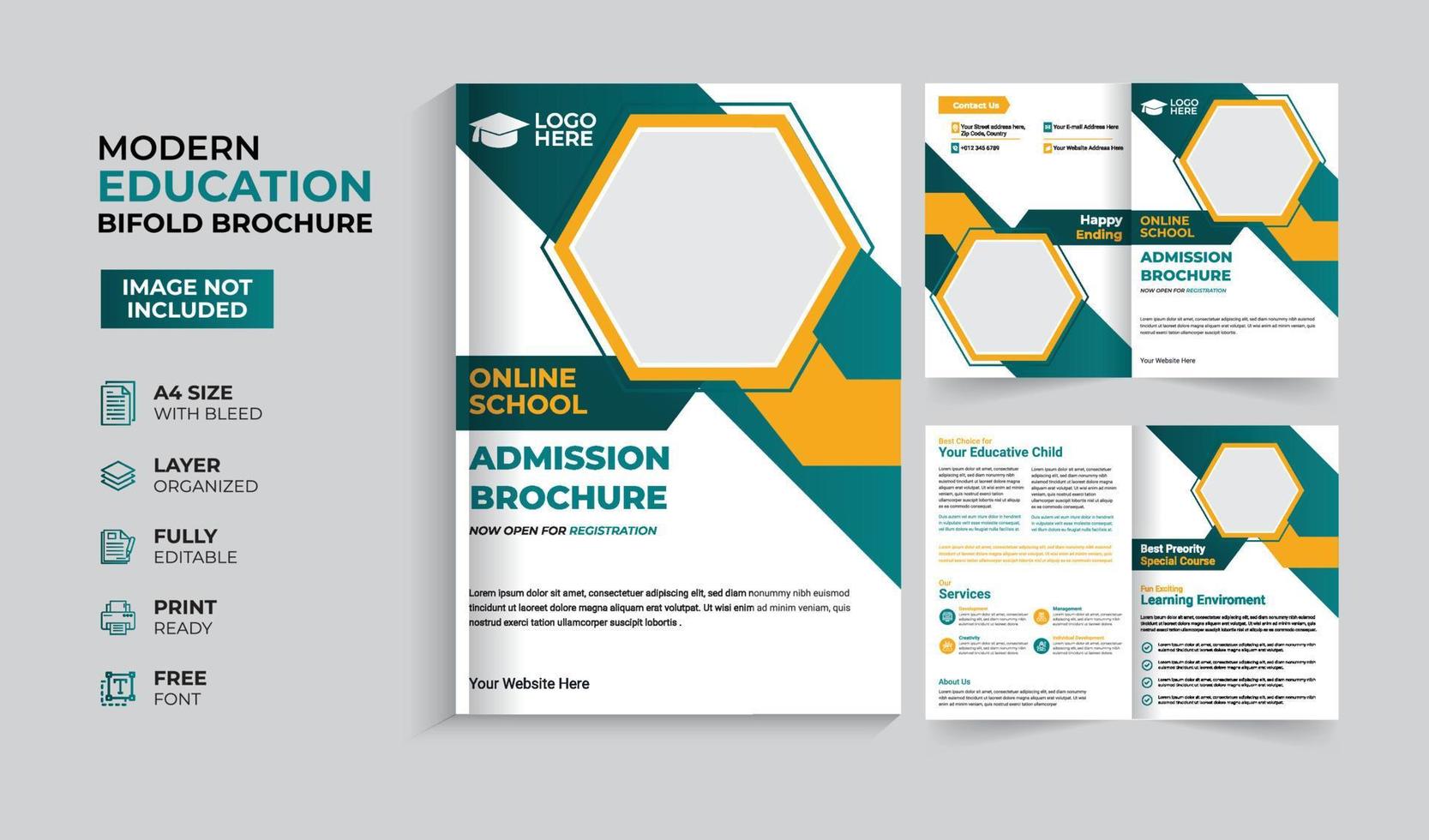 Creative and modern education admission bifold brochure vector