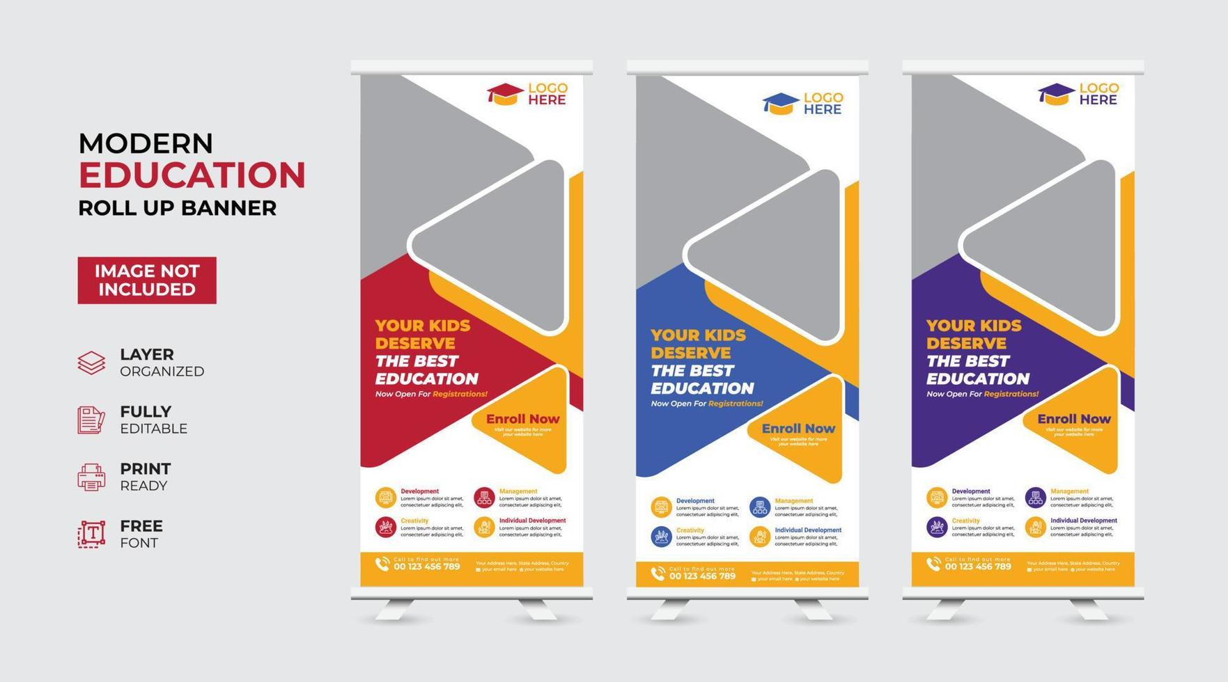 Creative and modern education admission Rollup Banner vector