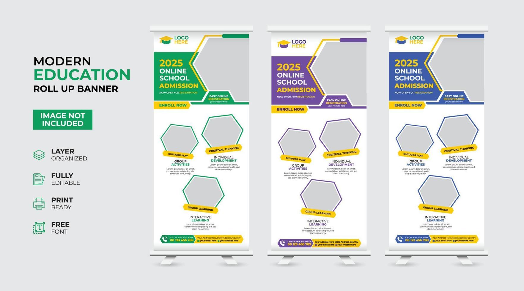 Creative and modern education admission Rollup Banner vector