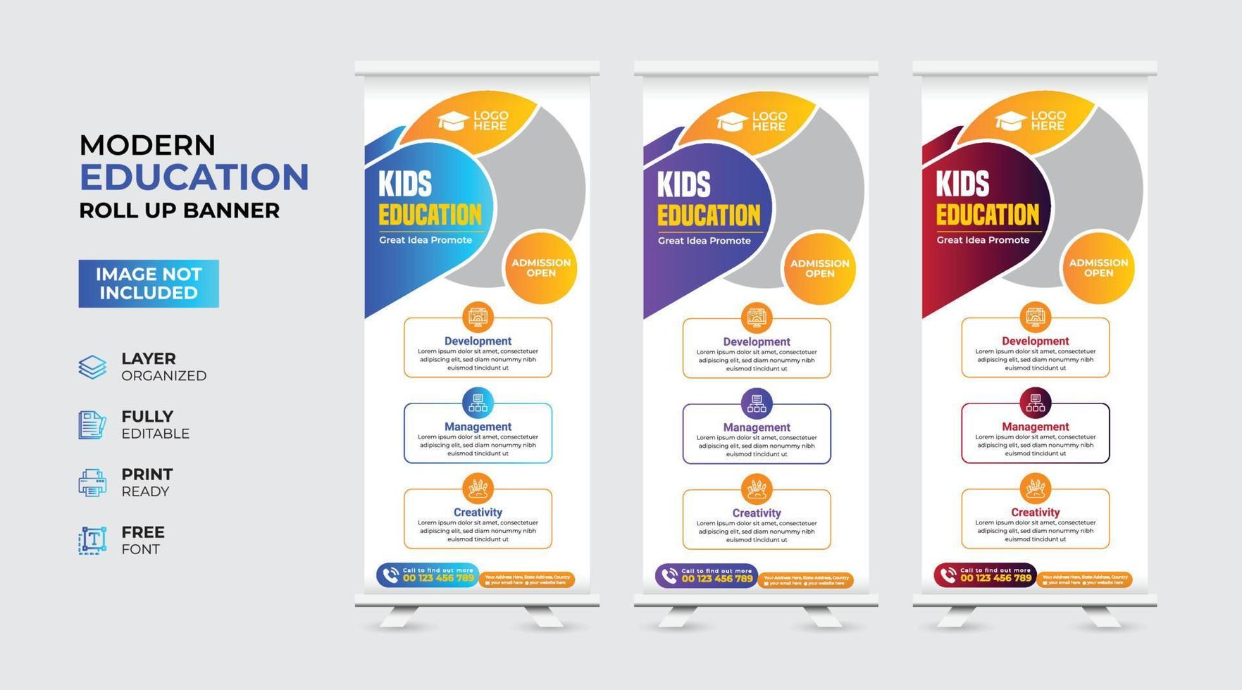 Creative and modern education admission Rollup Banner vector