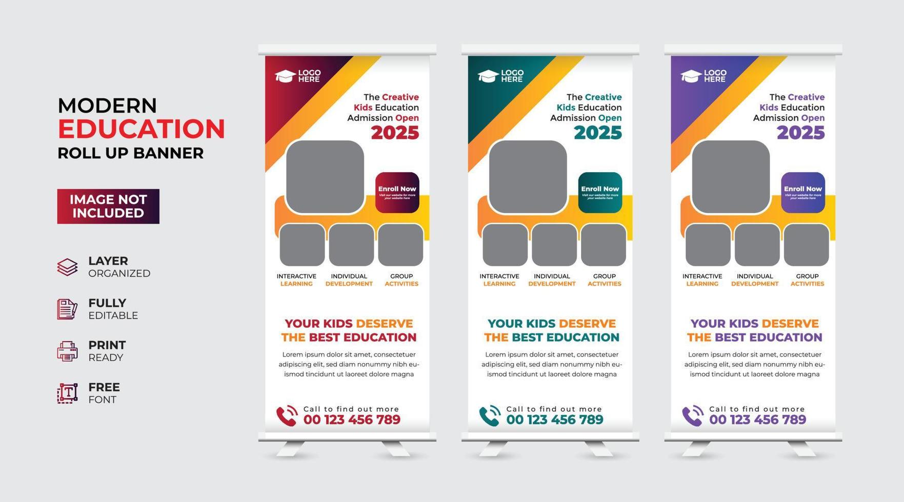 Creative and modern education admission Rollup Banner vector