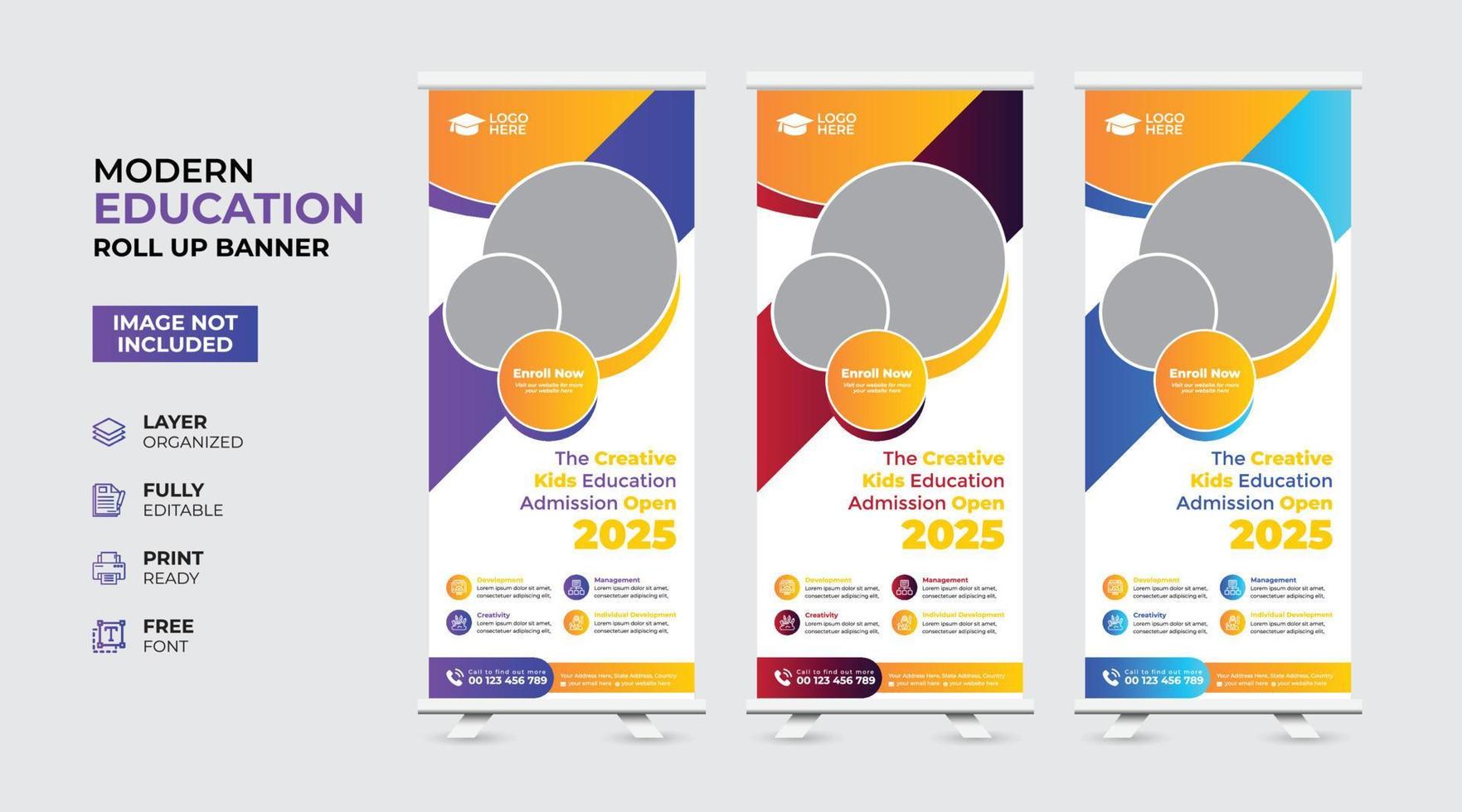 Creative and modern education admission Rollup Banner vector