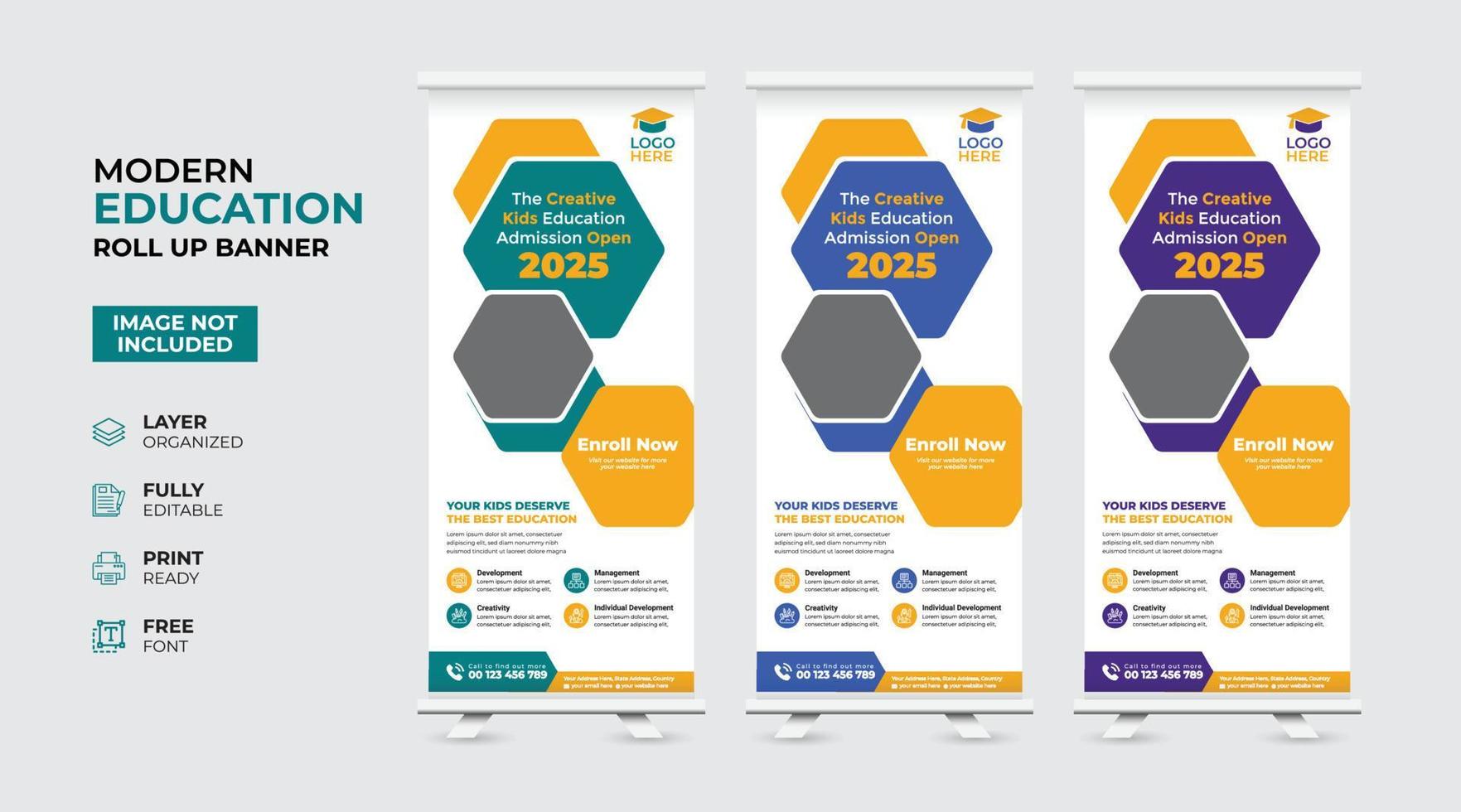 Creative and modern education admission Rollup Banner vector