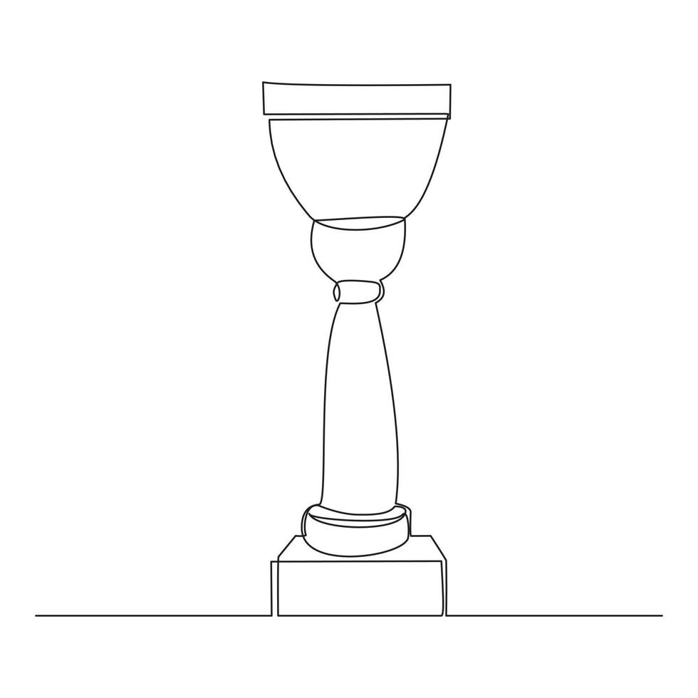 Continuous line drawing of gold trophy cup award. Single one line art of winner achievement trophy. Vector illustration