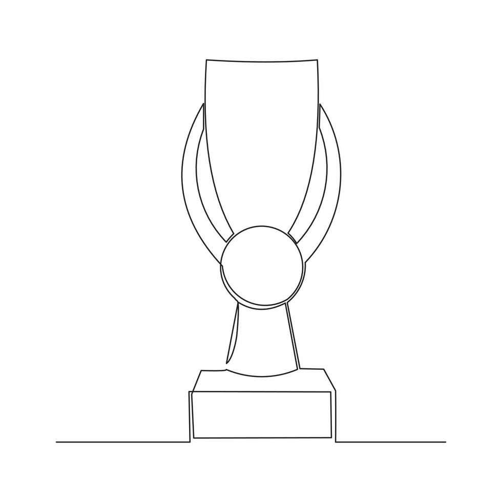 Continuous line drawing of gold trophy cup award. Single one line art of winner achievement trophy. Vector illustration