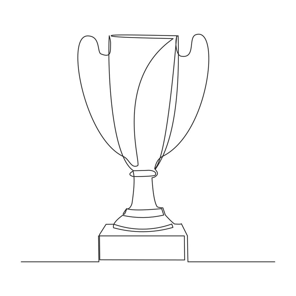 Continuous line drawing of gold trophy cup award. Single one line art of winner achievement trophy. Vector illustration