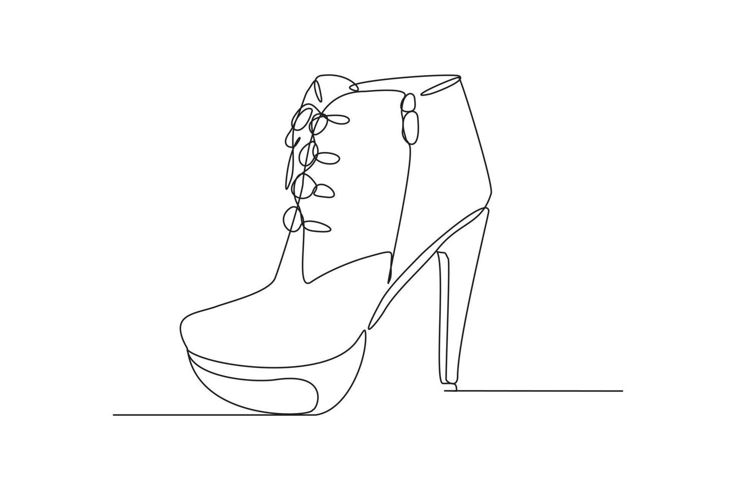 Continuous line drawing of women boots with heels. Single one line woman shoes art. Vector illustration
