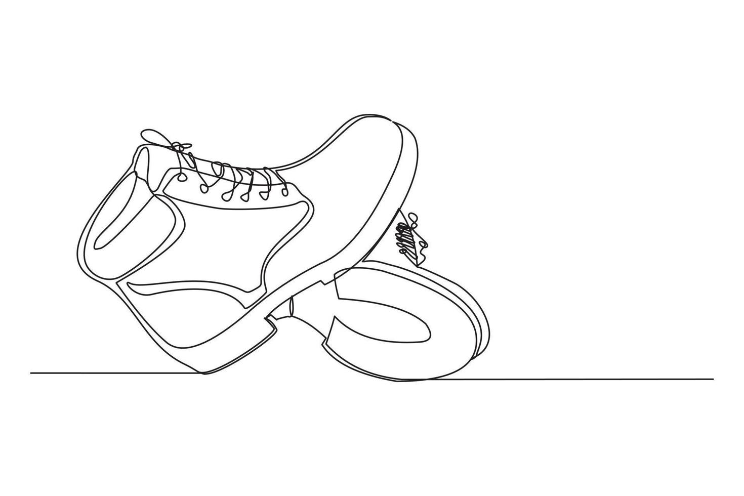 Continuous line drawing of man work boots. Single one line art of safety hiking boots. Vector illustration