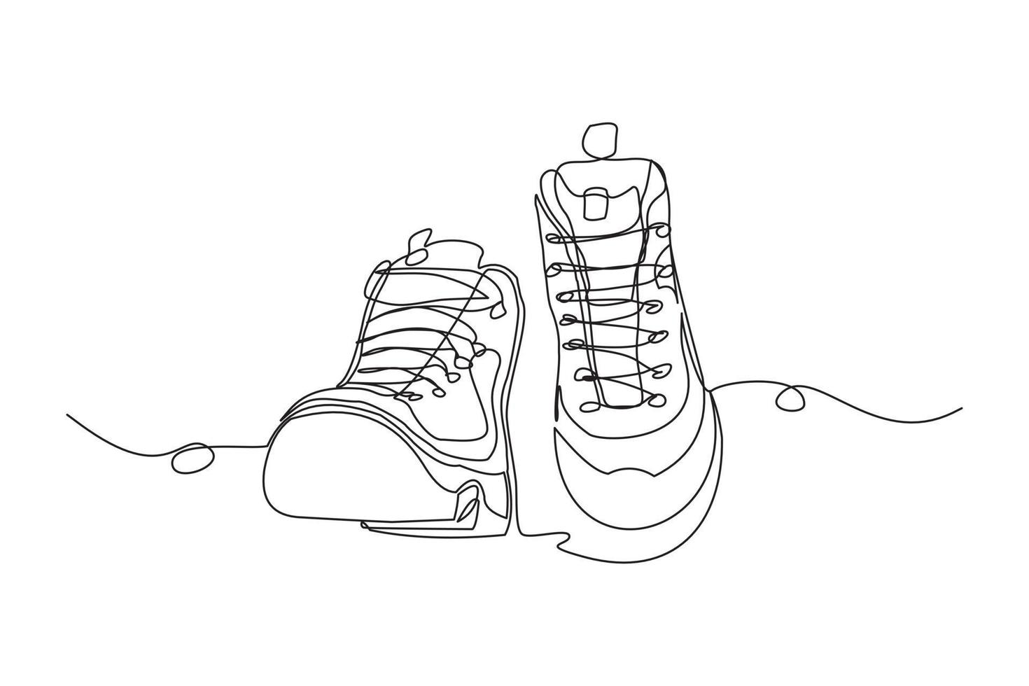 Continuous line drawing of man work boots. Single one line art of safety hiking boots. Vector illustration