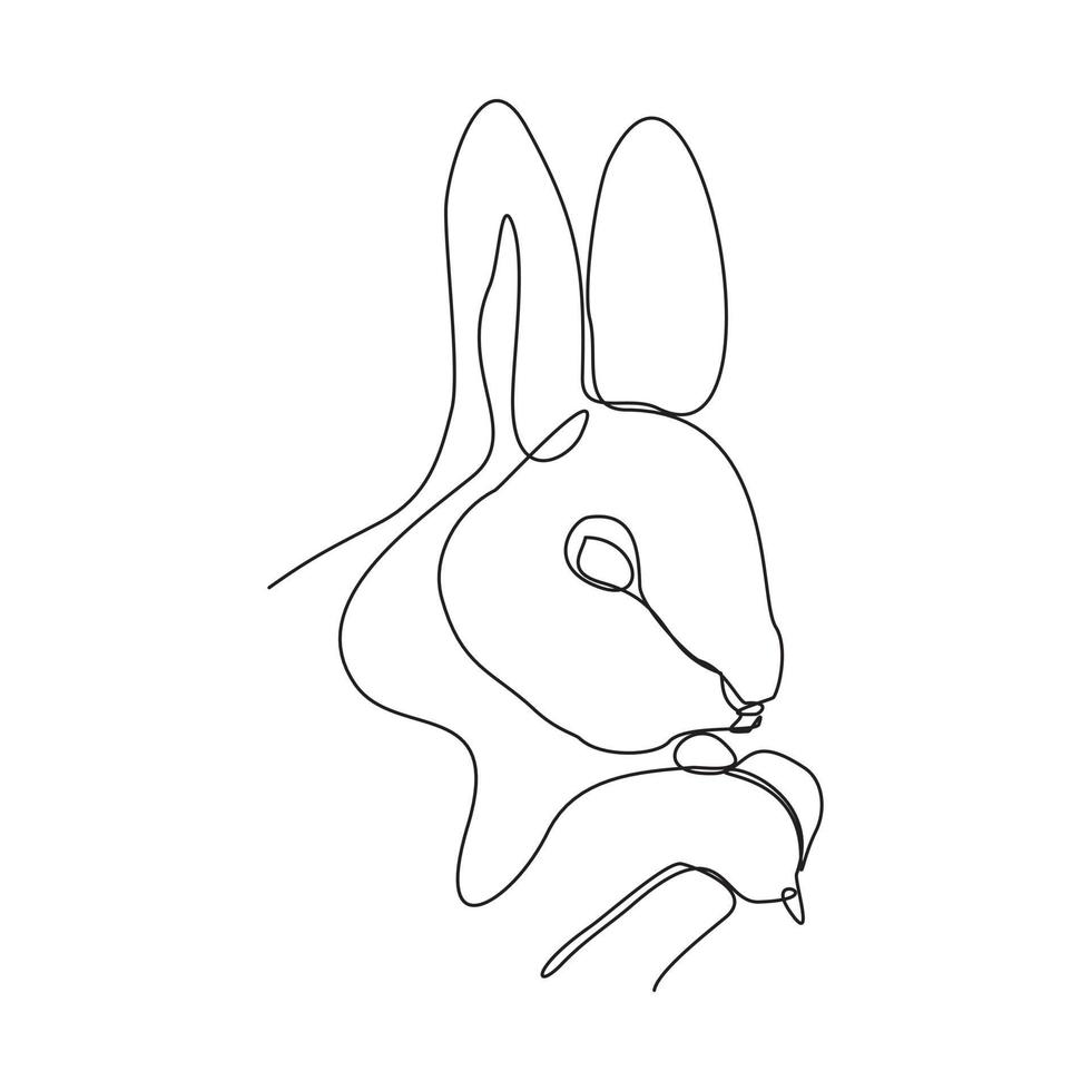 Continuous line drawing of cute rabbit squirell portrait close up. Single one line art of beautiful bunny rabbit head animal pet. Vector illustration