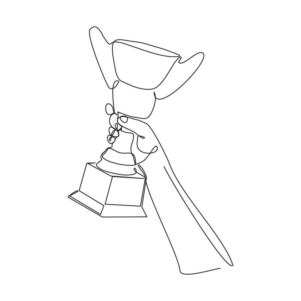 Continuous line drawing of gold trophy cup award. Single one line art of winner achievement trophy. Vector illustration