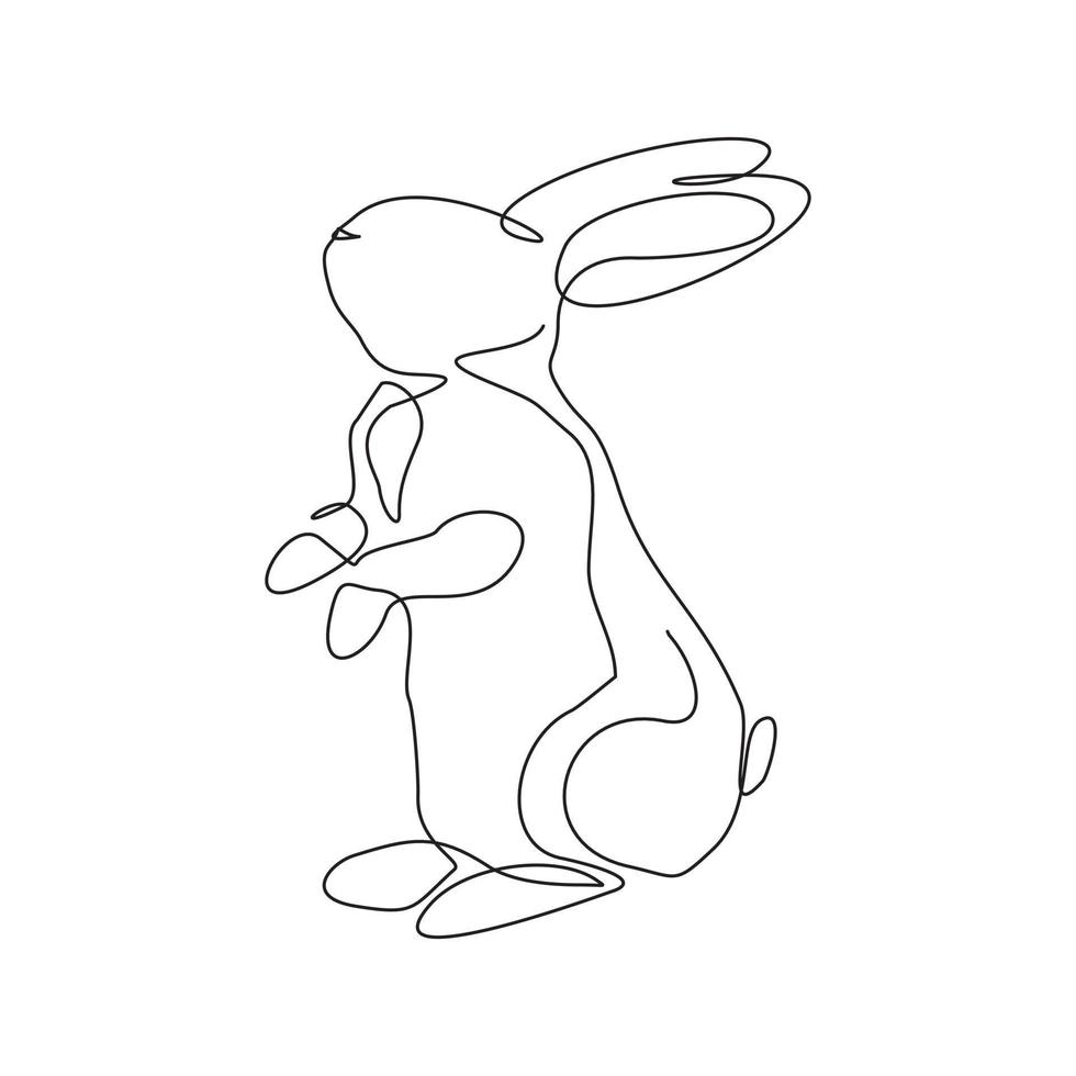 Continuous line drawing of cute rabbit. Single one line art of beautiful bunny rabbit animal pet. Vector illustration