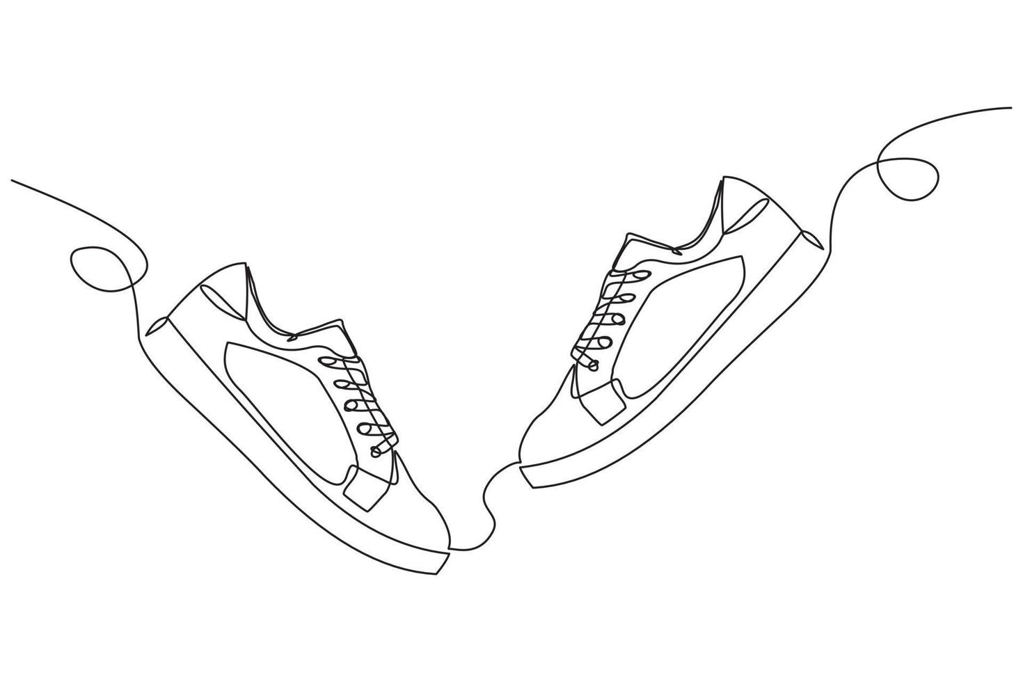 Continuous line drawing of casual sneakers shoes. Single one line art of sport shoes. Vector illustration