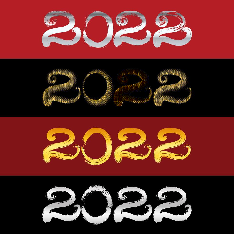 Big Set of 2022 New Year Elegant Hand Lettering Number in Gold Dry Brush Texture Effect and Halftone Effect. vector
