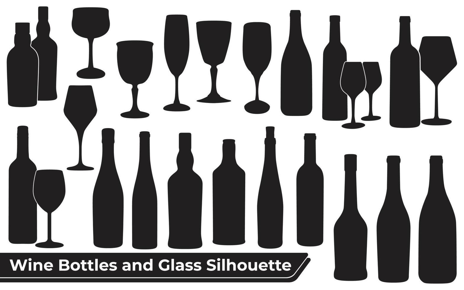botellas de vino y vector de silueta de vidrio