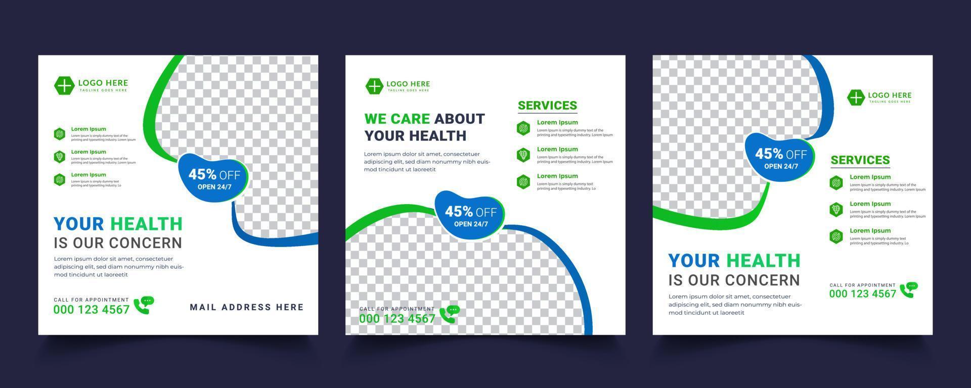 Medical Social Media Post Template, Editable Healthcare Social Media Banner Template. Social media post design free vector. Anyone can use This Design Easily vector