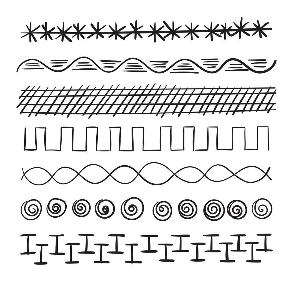 líneas garabateadas y trazos en varios estilos y formatos. vector