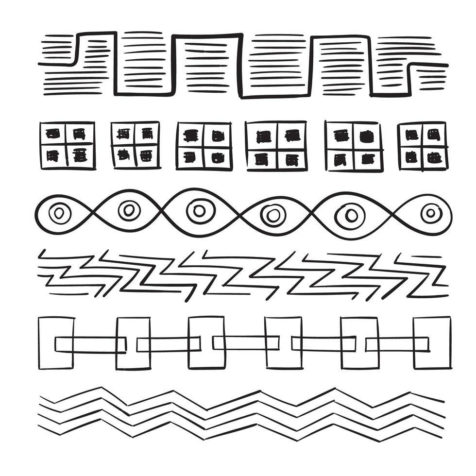 Hand-drawn scribbled shapes and lines in different styles. vector
