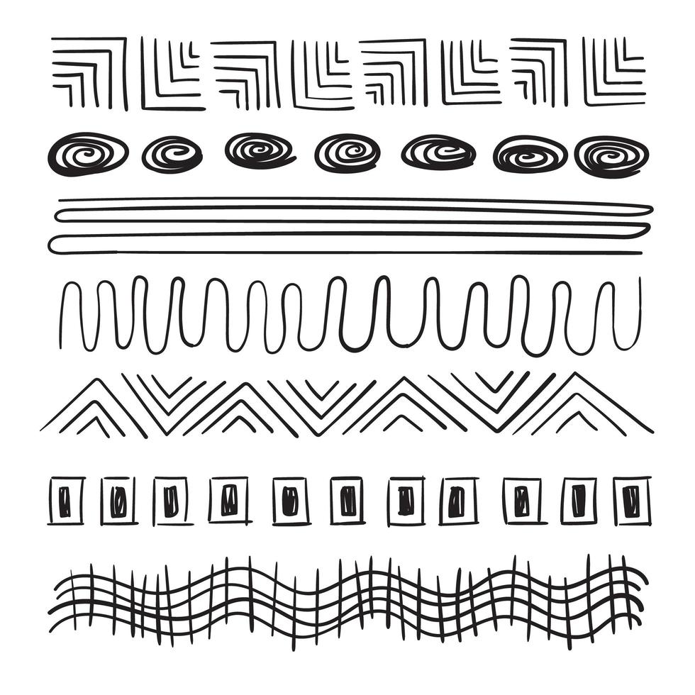 formas y líneas garabateadas dibujadas a mano en diferentes estilos. vector