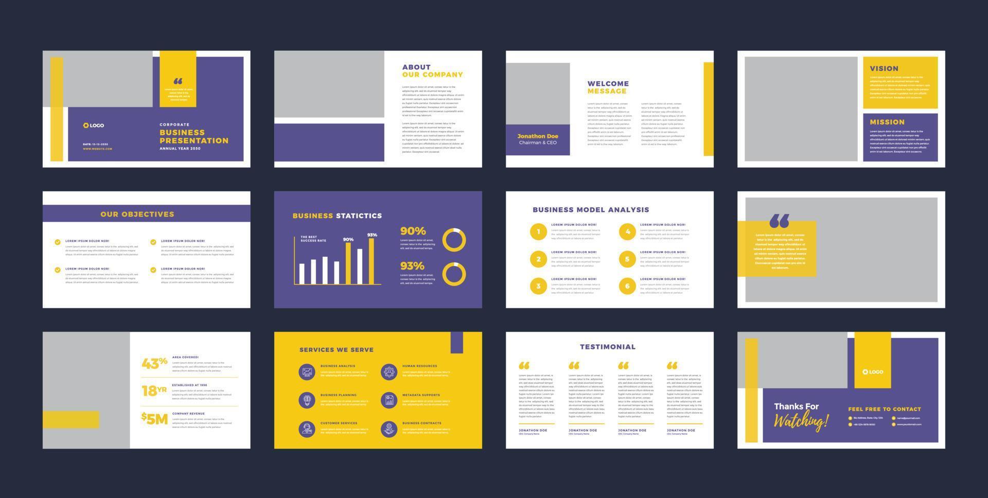 Business Presentation Brochure Guide Design or Pitch Deck Slide Template or Sales Guide Slider vector