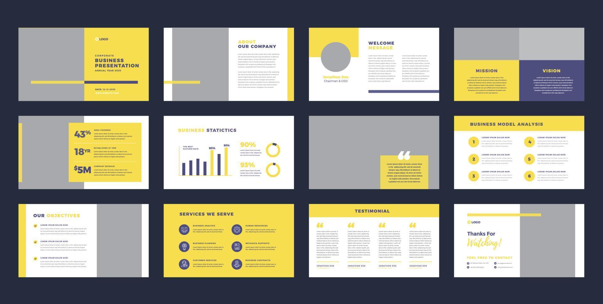 Business Presentation Brochure Guide Design or Pitch Deck Slide Template or Sales Guide Slider vector