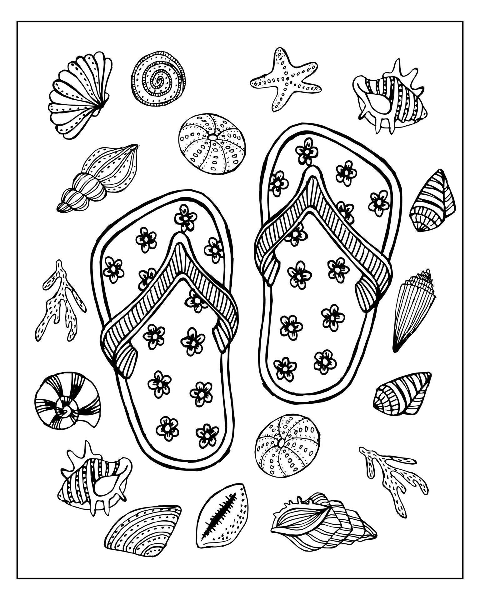 Summer illustration, flip flops on the background of a variety of ...