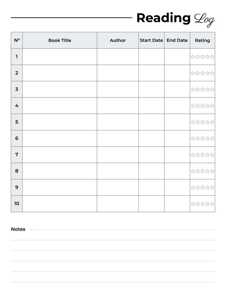 Tracking sheet for reading books vector