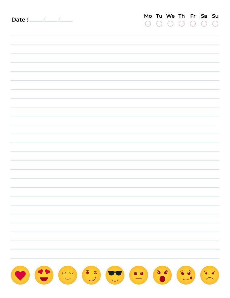 Lined paper with emoji mood tracker vector