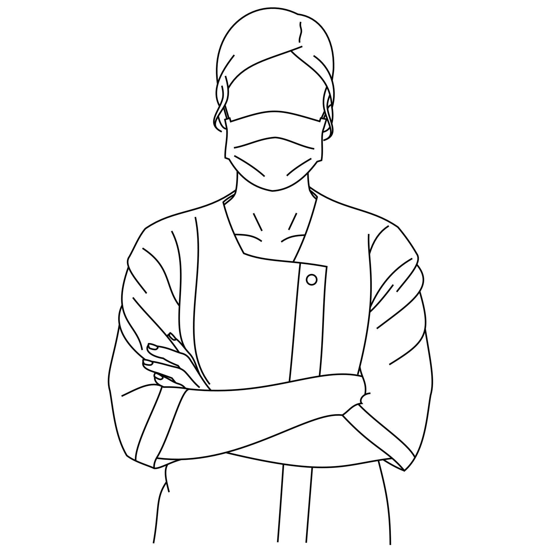 Illustration of line drawing a beautiful young surgeon or medical nurse