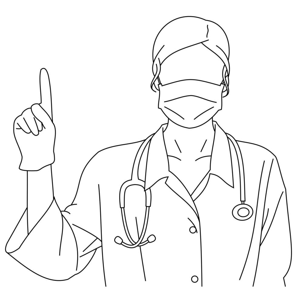 Young professional medical nurse wearing surgical face masks or medical to protect from plague, diseases, coronavirus, covid, sars, flu or mers. A nurse wearing surgical mask and phonendoscope vector
