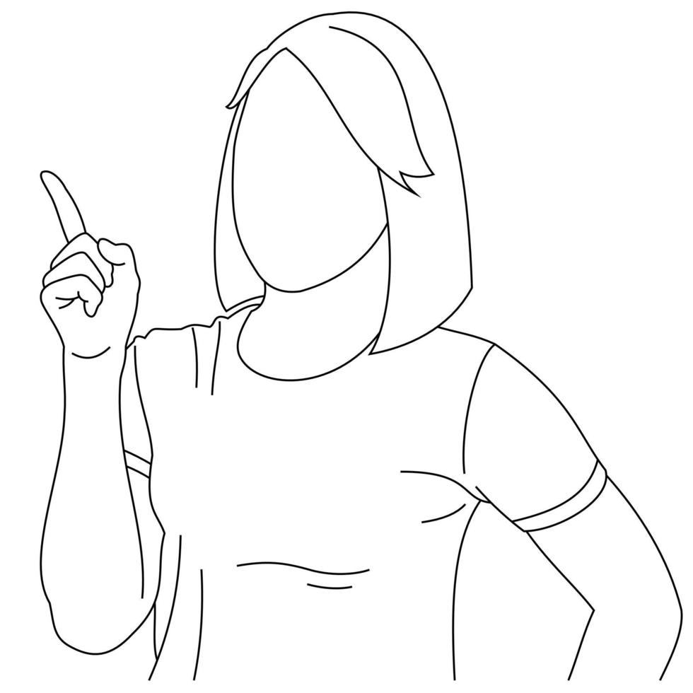 Illustration line drawings a young beautiful business woman showing ok sign. Nice job female, like it. Smiling cheerful girl in casual clothes showing thumbs up and giving positive feedback vector