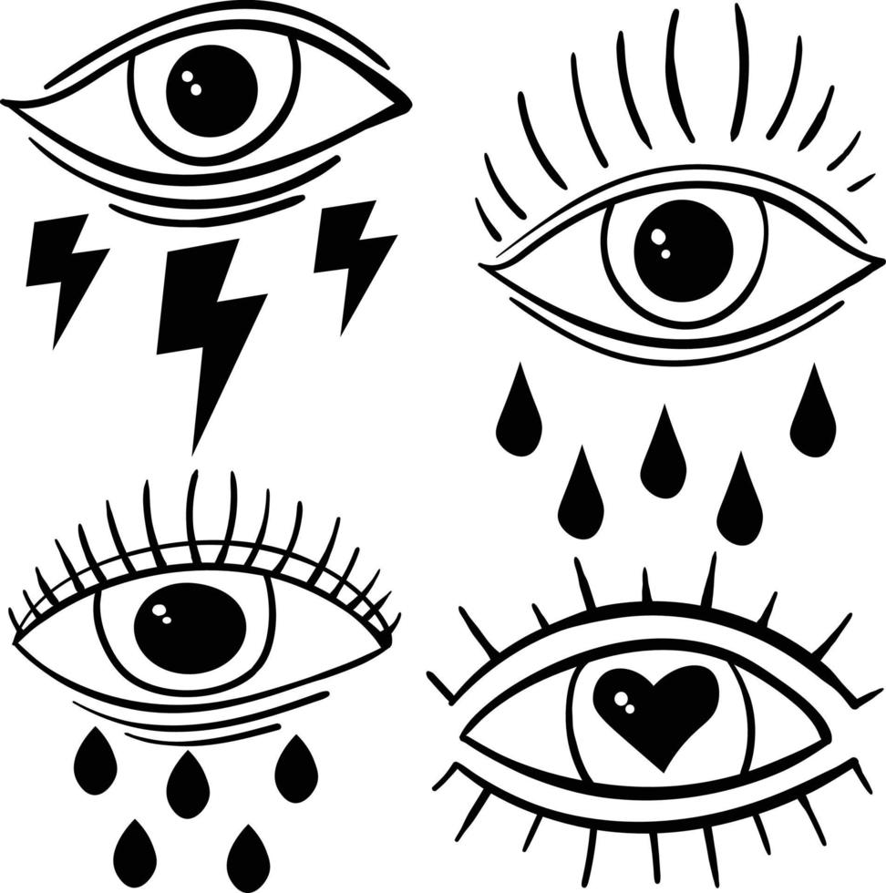 black and white hand drawn vintage style tear eye collection,premium vector