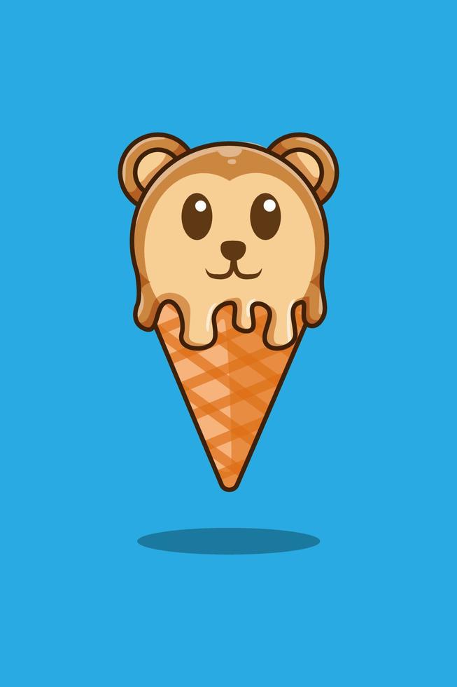 Ice cream monkey cartoon illustration vector