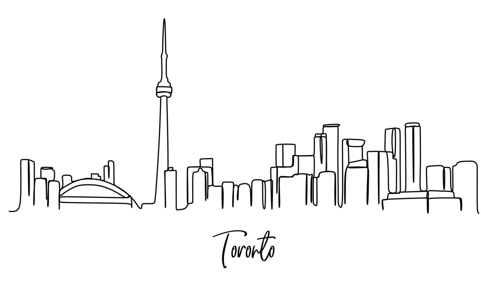 One continuous line drawing of Toronto city skyline, Canada. Beautiful landmark postcard. World landscape tourism travel vacation. Editable stylish stroke single line draw design vector illustration