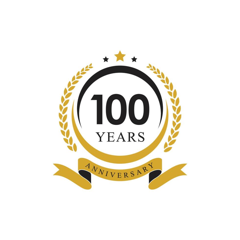 100th anniversary circle swoosh ring with laurel wreath and ribbon vector