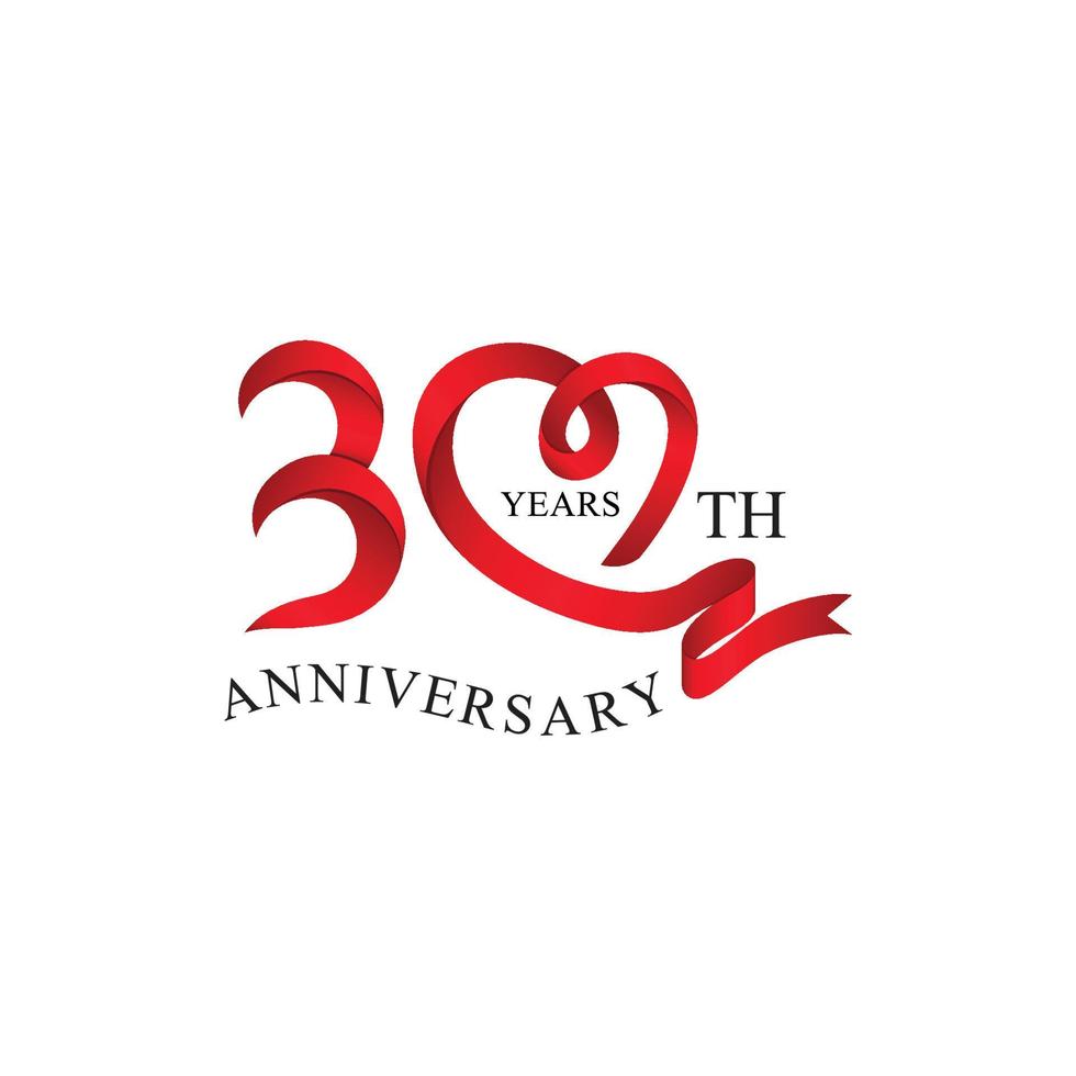 30th anniversary red ribbon heart vector