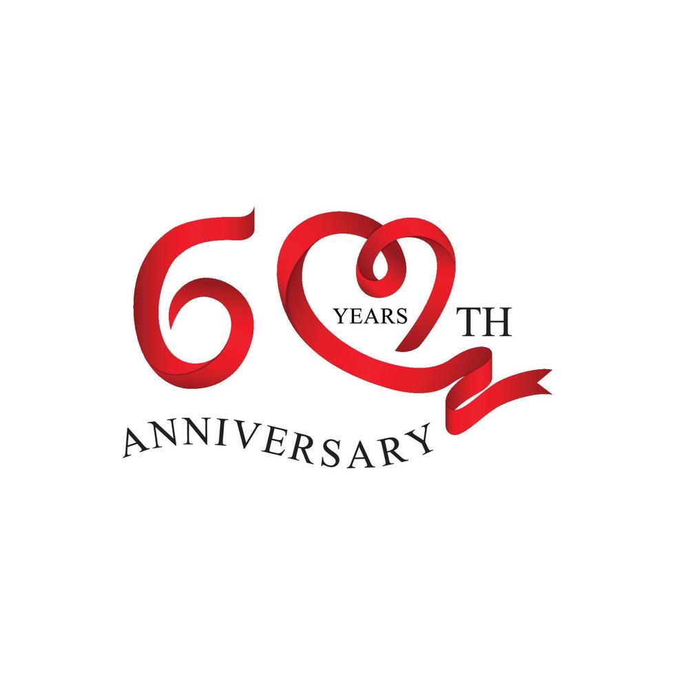 60th anniversary red ribbon heart vector