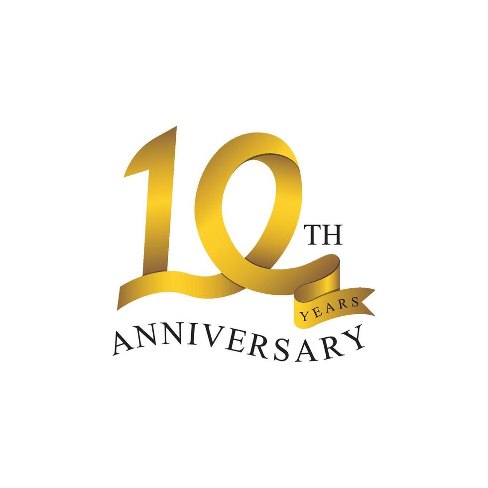 10 anniversary ribbon number gold vector