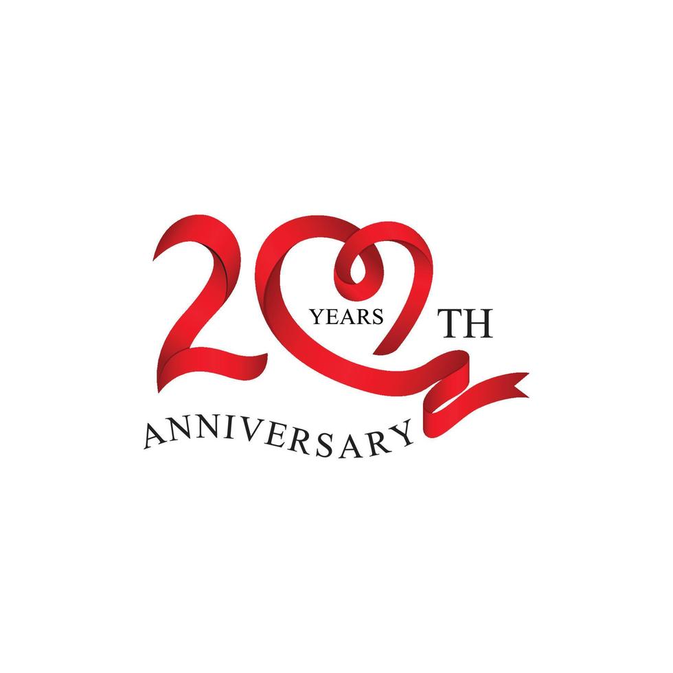 20th anniversary red ribbon heart vector