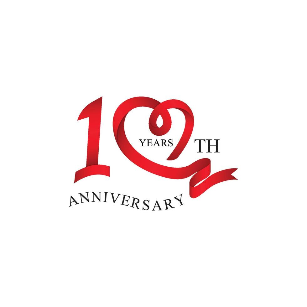 10th anniversary red ribbon heart vector