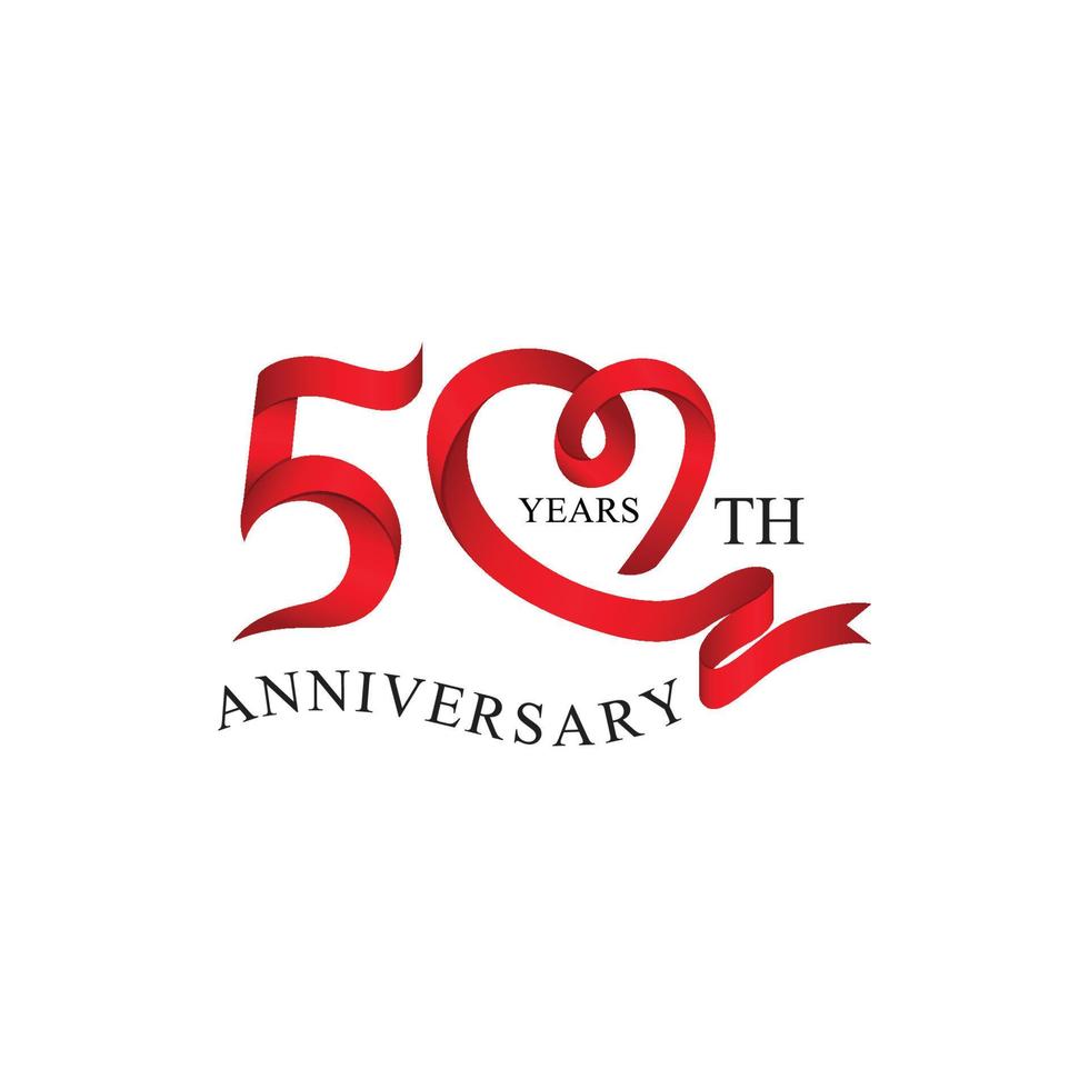 50th anniversary red ribbon heart vector