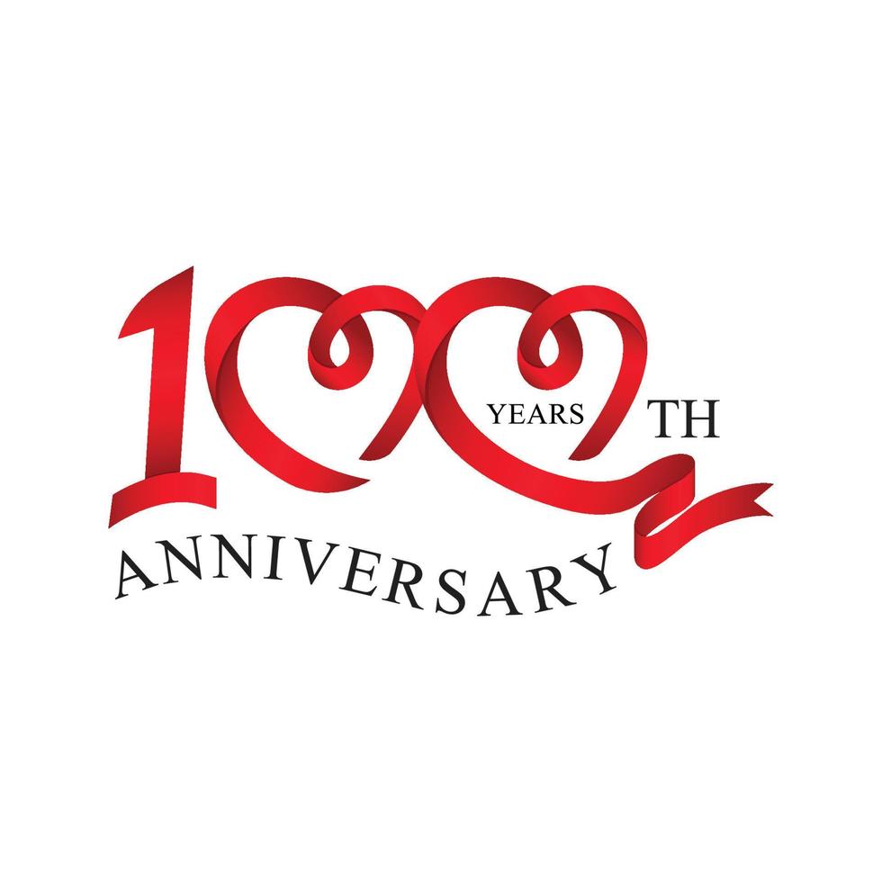 100th anniversary red ribbon heart vector