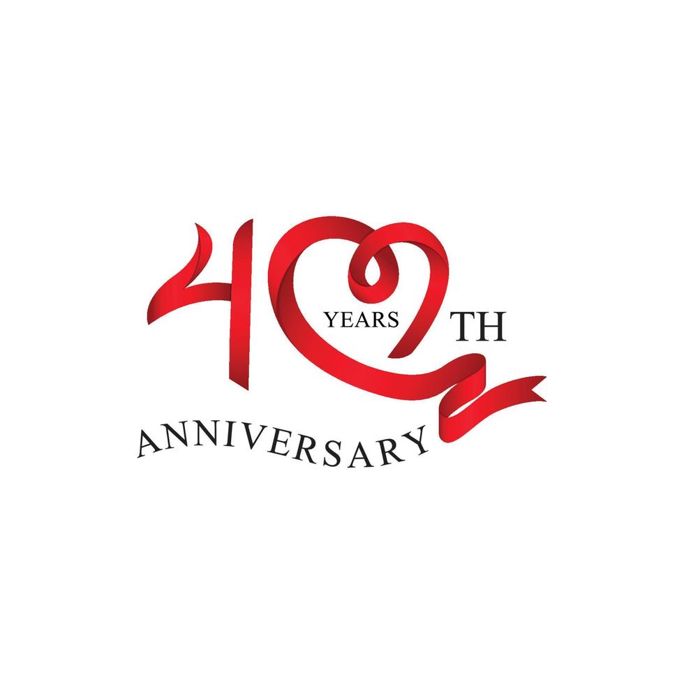 40th anniversary red ribbon heart vector