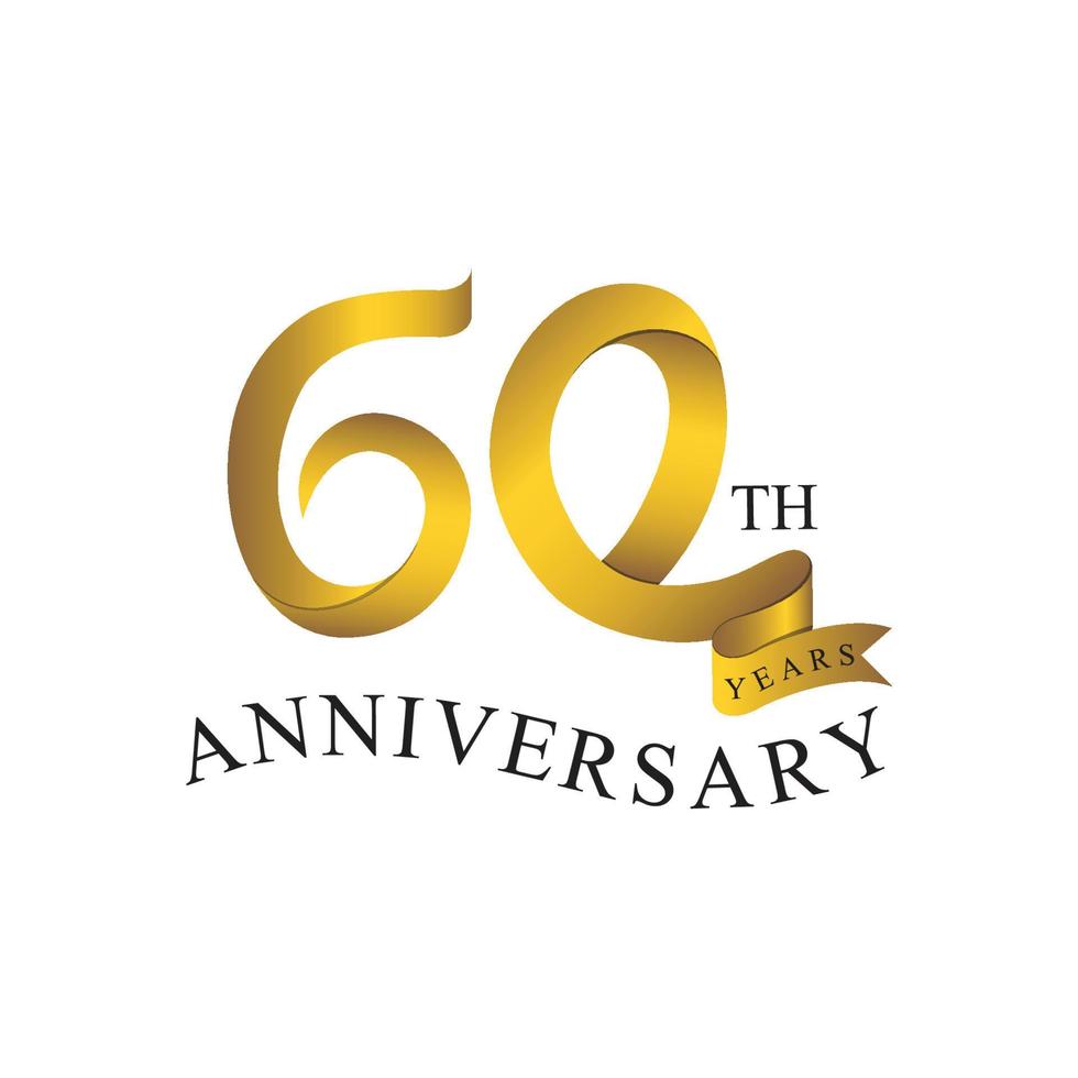 60 anniversary ribbon number gold vector