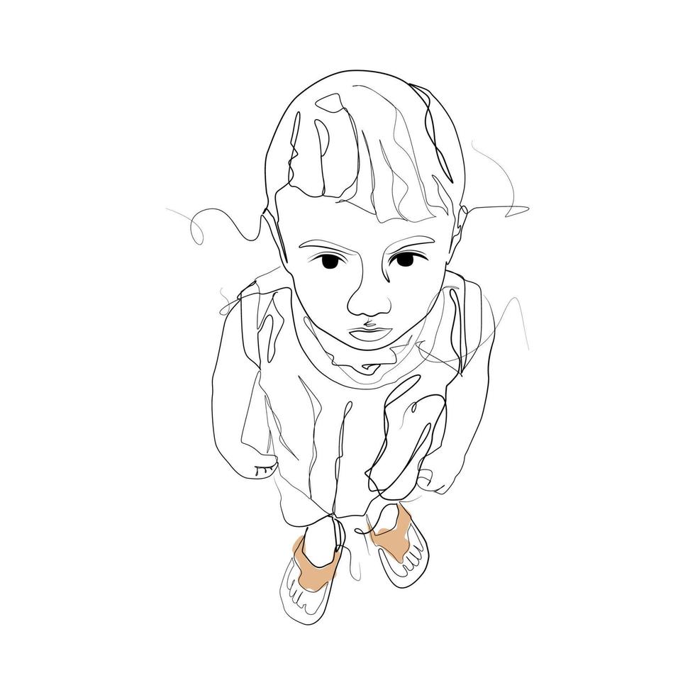 Lineart vector illustration of a boy