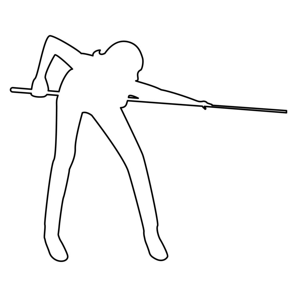 mujer jugando billar contorno contorno línea icono negro color vector ilustración imagen estilo plano delgado